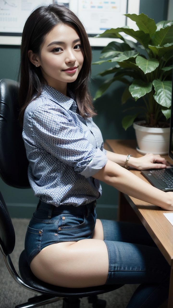 女孩穿上休闲衬衫和翘臀牛仔短裤尽显女性魅力高清手机壁纸